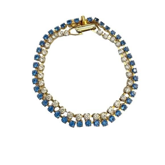 Vintage Blue Monet Signed & Unbranded Clear Tennis Bracelet Gold Tone Set - Picture 2 of 15